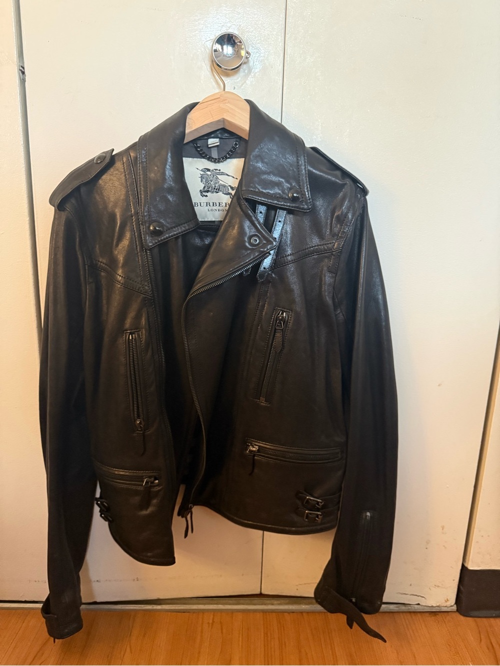Burberry Black Leather Moto Jacket for Men
